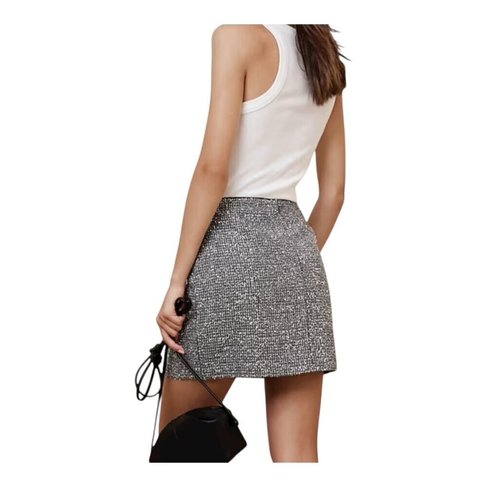 Alex Marie Samantha Tinsel Mini Skirt Size 12 Silver Metallic Zipper Sparkle